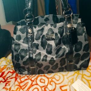 Coach black and silver leopard Mia Ocelot Satchel